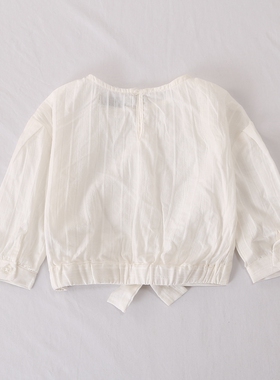 日单童装春秋新款清新好看一粒扣下摆蝴蝶结装饰衬衫女26241