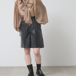 短裤 洋气休闲百搭半松紧腰廓形感皮裤 女28981 时尚 日单春秋新款