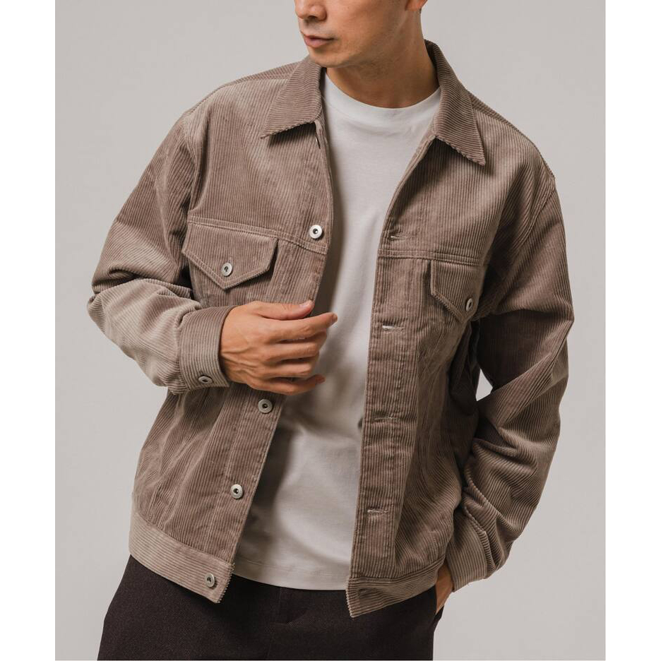 翻领口袋厚实灯芯绒夹克外套长裤