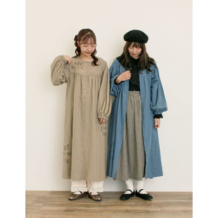 日单品牌秋冬休闲文艺圆领字母刺绣棉麻长袖连衣裙开衫外套31582