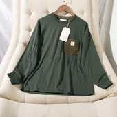 日单品牌春秋新款 简单休闲拼色圆领灯芯绒口袋长袖 T恤男女29019