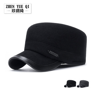 户外秋冬天中老年人加厚保暖护耳棉帽男士爸爸防寒平顶帽呢子帽子