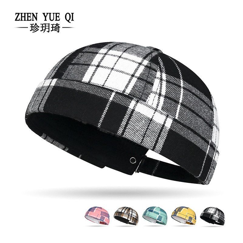 春秋四季款大格纹撞色瓜皮唐帽文艺古着画家多巴胺格子地主帽跨境