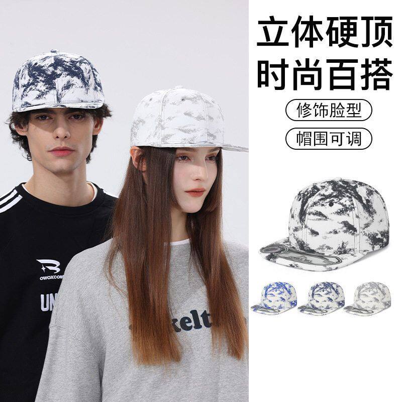 欧美时尚硬顶水墨涂鸦嘻哈帽潮流个性男女青年街头宽檐棒球帽跨境