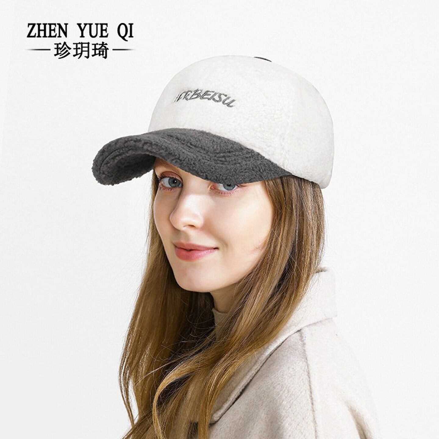 秋冬季百搭显脸小刺绣棒球帽女时尚青年韩版保暖羊羔绒字母鸭舌帽
