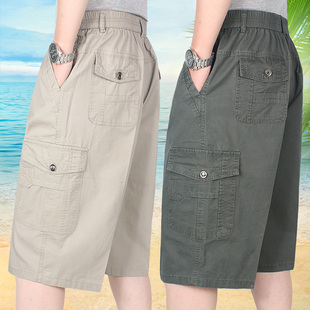 爸爸马裤 多口袋纯棉七分裤 休闲短裤 中老年宽松大码 夏季 中裤 薄男式
