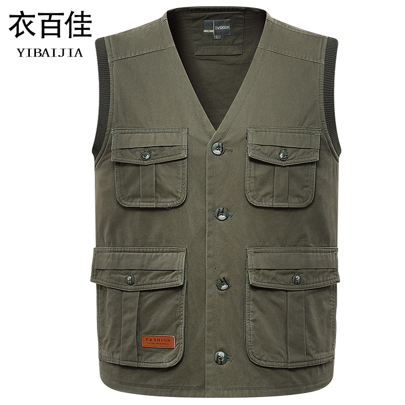 中老年男式纯棉多口袋马甲秋冬爸爸大码背心纽扣款扣版开衫坎肩