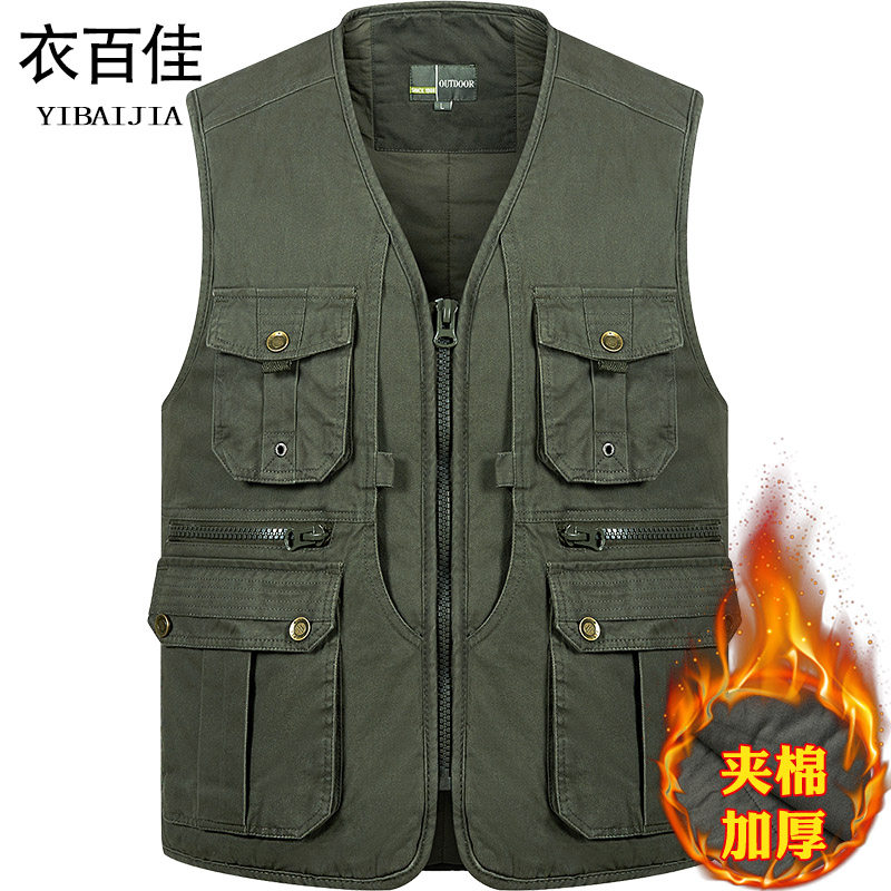 中老年男式夹棉加厚马甲爸爸冬季款保暖背心宽松大码多口袋纯棉装