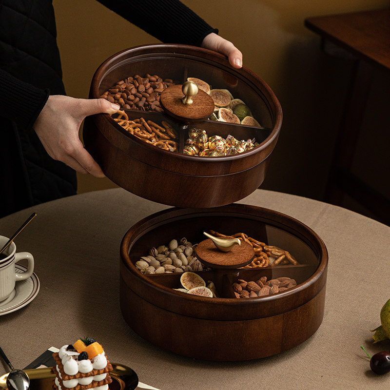 实木质干果盘四宫格轻奢高档新中式坚果盘2024新款零食糖果收纳盒