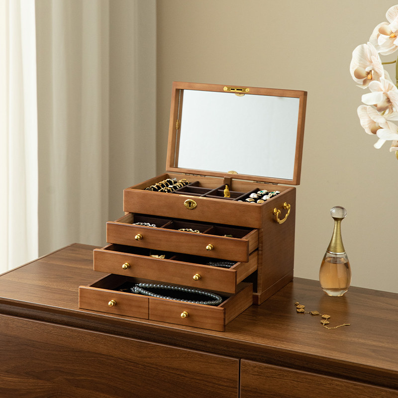 首饰盒收纳盒实木高档精致黄金珠宝盒复古国风实用送新娘新婚礼物