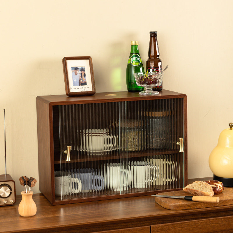 桌面收纳柜木质杯子置物架复古轻奢大容量茶具可收纳储物柜餐边柜