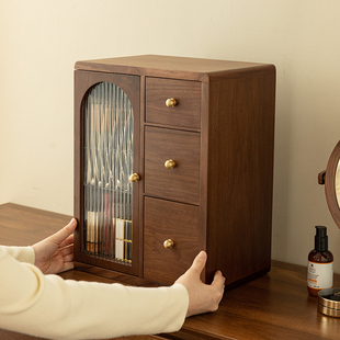 木质化妆品收纳盒桌面防尘大容量抽屉式梳妆护肤品置物架生日礼物
