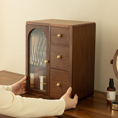 木质化妆品收纳盒桌面防尘大容量