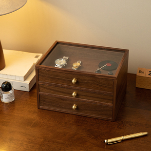 实木质桌面收纳盒杂物整理盒多功能抽屉式文具化妆品防尘盒首饰盒