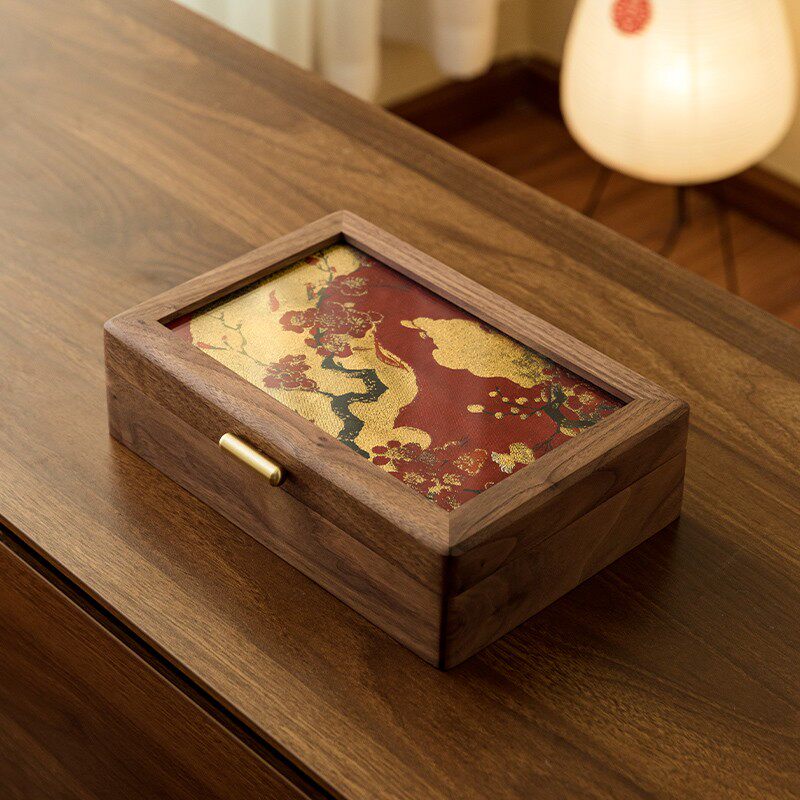 刺绣首饰盒实木质戒指项链耳环三金五金珠宝盒送新娘新婚结婚礼物