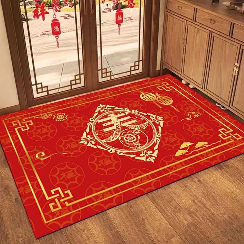 家用玄关门口地毯地垫入户门防滑耐脏门垫红色喜庆硅藻泥进门地垫