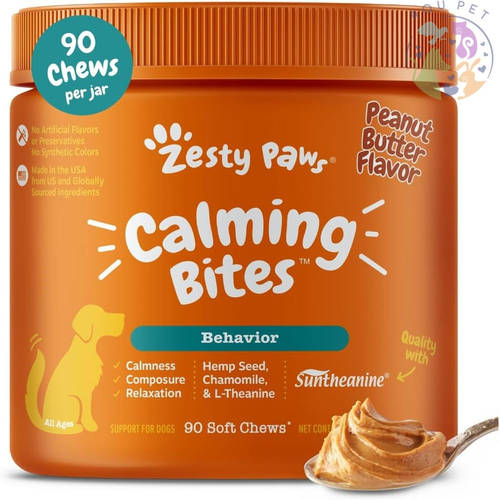 港购 美国Zesty Paws 舒緩鎮靜 狗用咀嚼片 - 花生醬味 90粒
