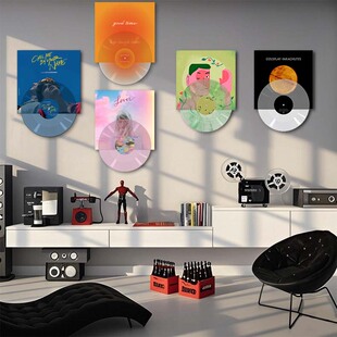 复古黑胶唱片装饰画上下叠彩胶卧室软装客厅沙发背景墙面组合挂画