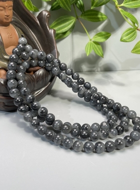 脂玉王朝新疆和田玉墨玉青花籽料卡8mm108颗圆珠项链多圈手链