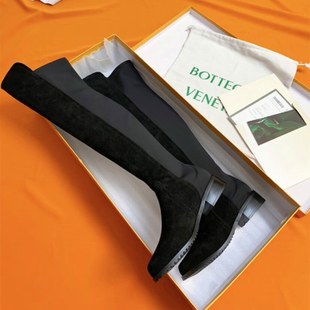 真皮2025秋冬弹力过膝靴拼色拼接平底圆头5050长筒靴加绒长靴女靴