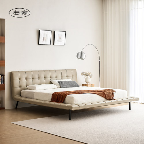 曲家头层真皮双人床意式极简