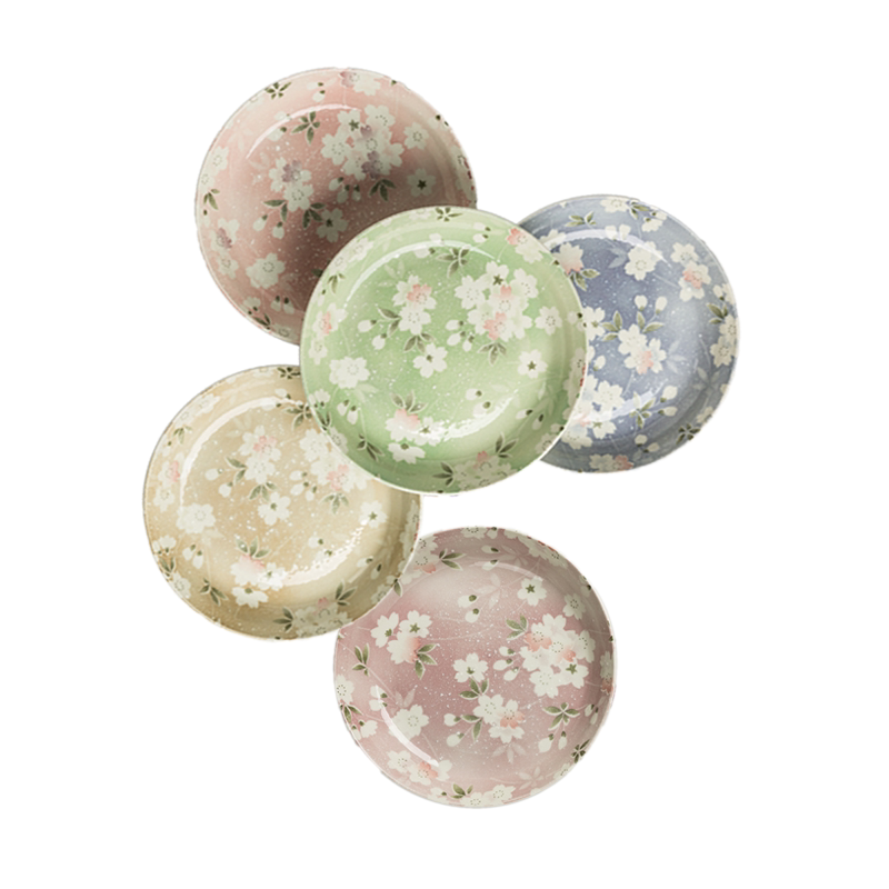 现货日本进口aito宇野千代樱吹雪美浓烧陶瓷点心盘樱花礼盒5件套