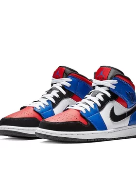 北卡大学 Air Jordan 1 Mid AJ1 鸳鸯拼接 红蓝黑 554724-124现货