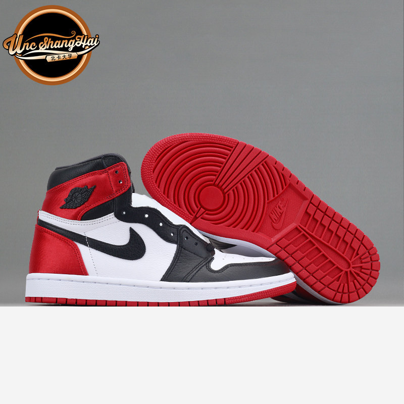 北卡大学 air jordan 1 aj1 丝绸黑脚趾 黑白红篮球鞋 cd0461-016