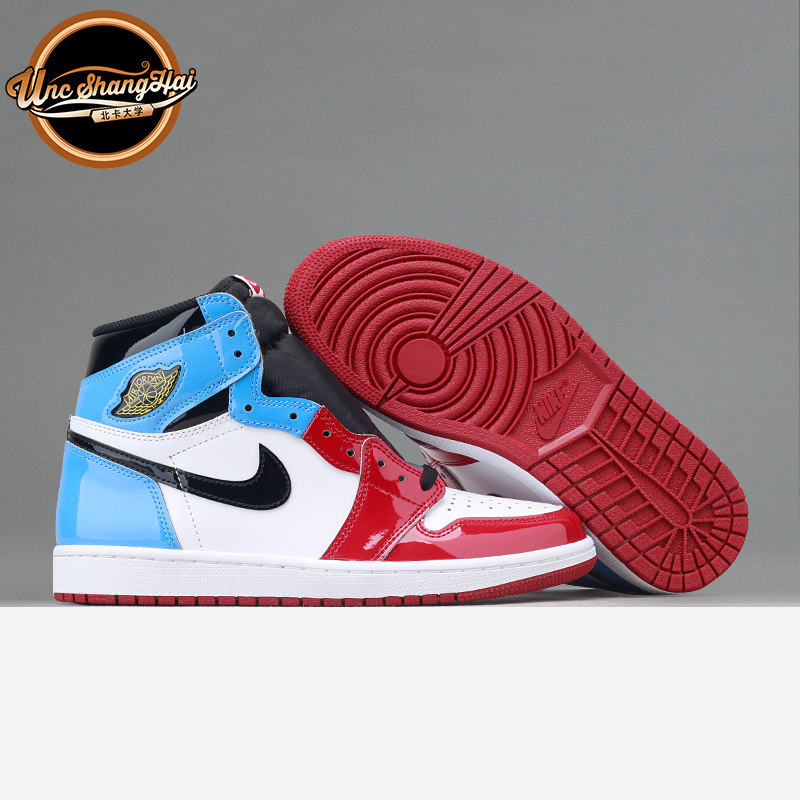 北卡大学 air jordan 1 aj1红蓝漆皮拼接 警灯 篮球鞋 ck5666-100