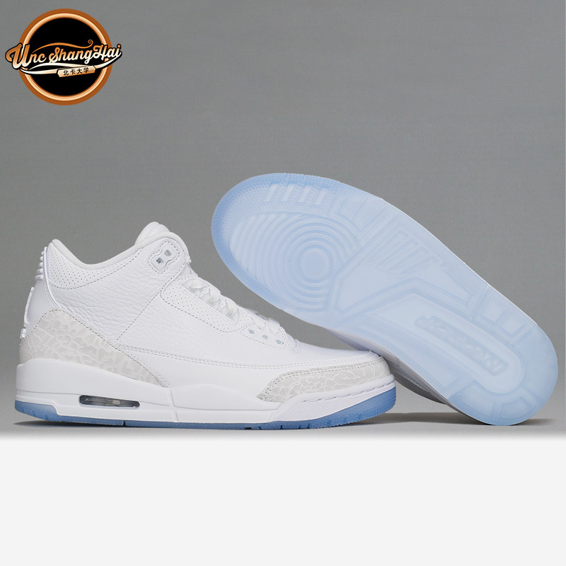 北卡大学 Air Jordan 3 AJ3 纯白银爆裂纹白水泥 白猫 136064-111