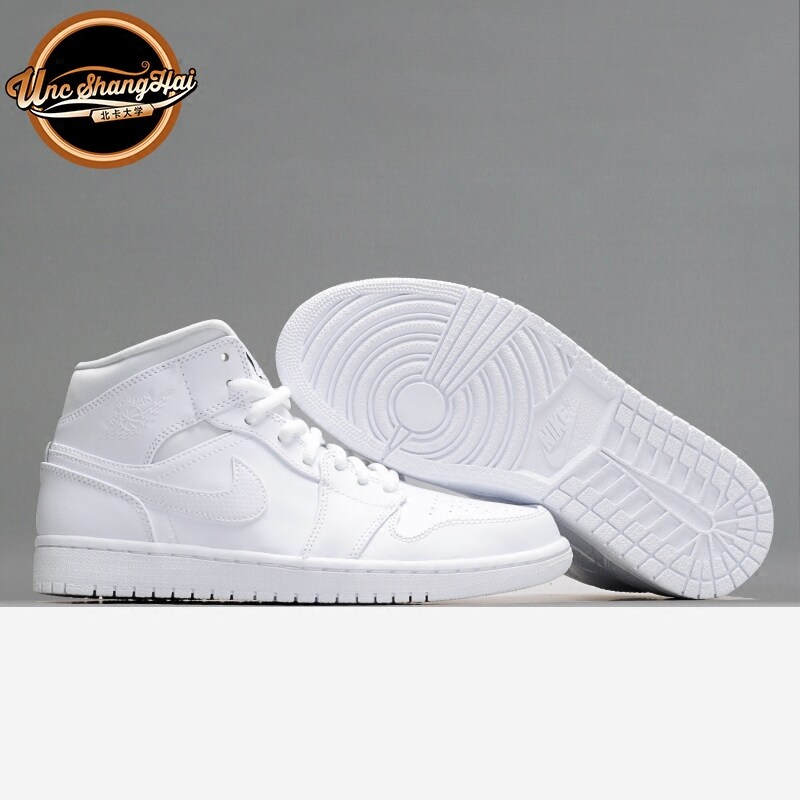 北卡大学 air jordan 1 mid aj1 乔1 纯白 篮球鞋 554724-110