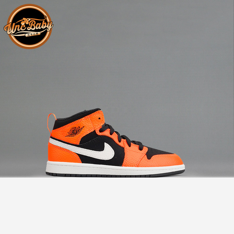 北卡大学 Air Jordan 1 Mid AJ1 小扣碎 黑橙中帮童鞋640734-062