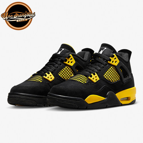 AJ4雷公黑黄复古中帮篮球鞋