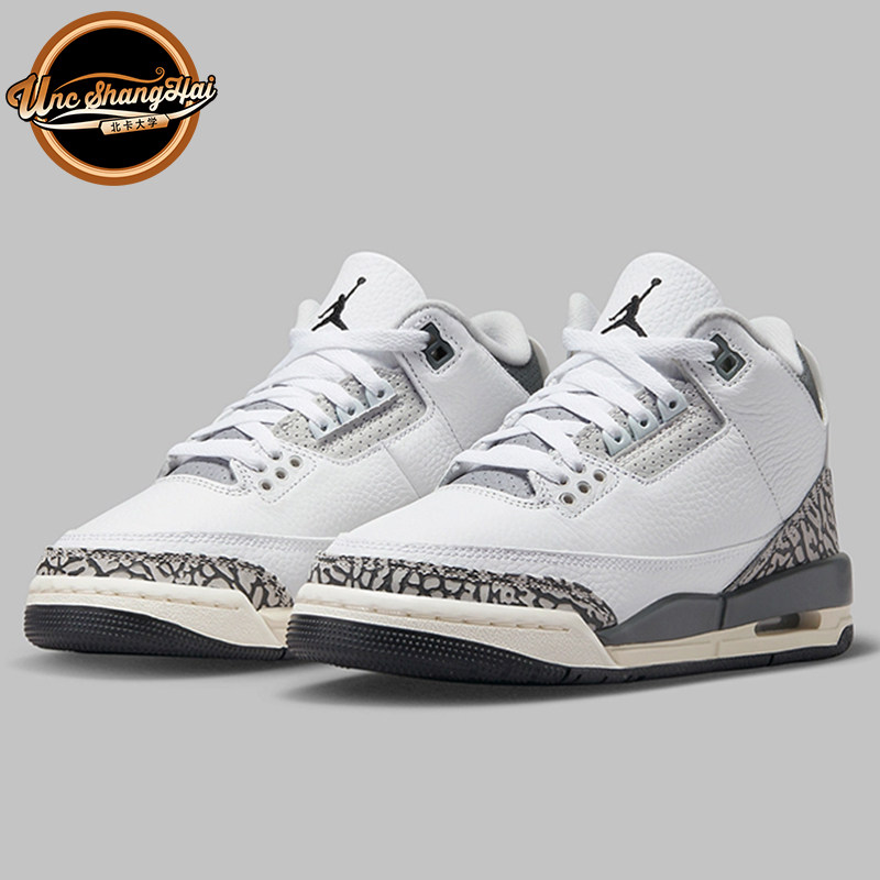北卡大学Air Jordan 3 AJ3 白灰 潮流复古 运动篮球鞋 DX6665-100