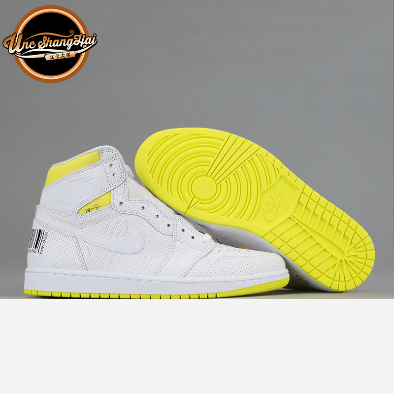 北卡大学 Air Jordan 1 AJ1 条形码头等舱飞行白黄555088-170现货