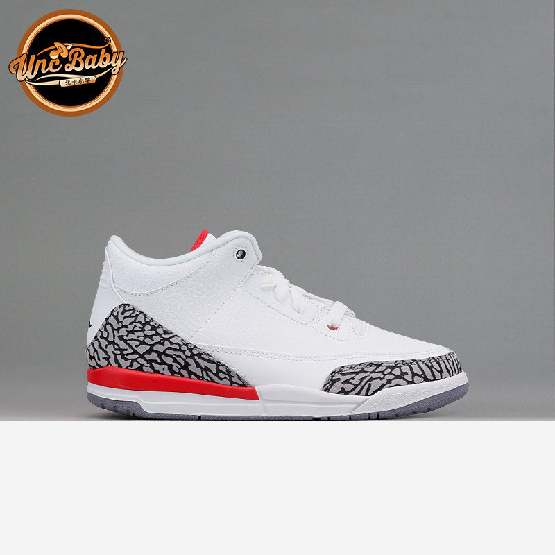 北卡大学 air jordan 3 aj3 飓风爆裂纹白水泥童鞋 429487-116