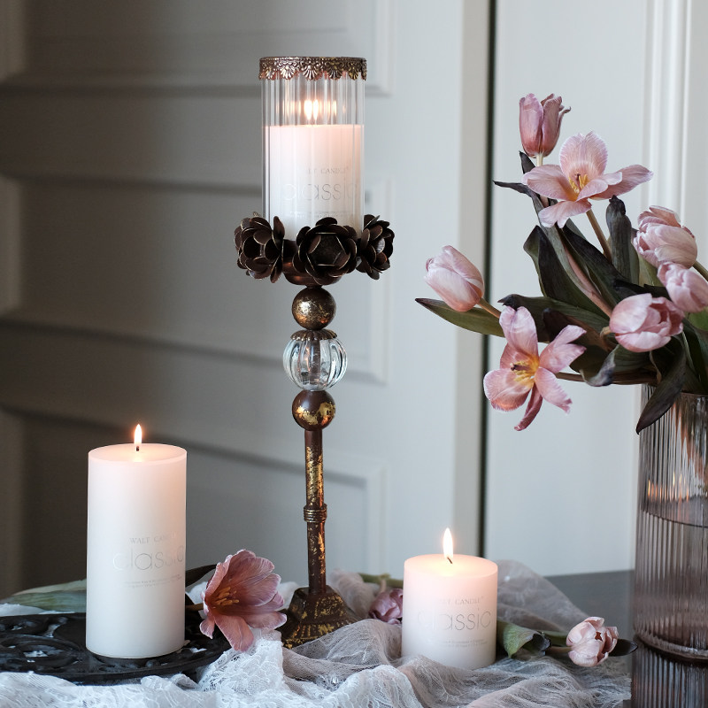 蜡烛烛台做旧复古天然鸵鸟毛插羽毛容器北欧欧式ins风格餐桌摆件