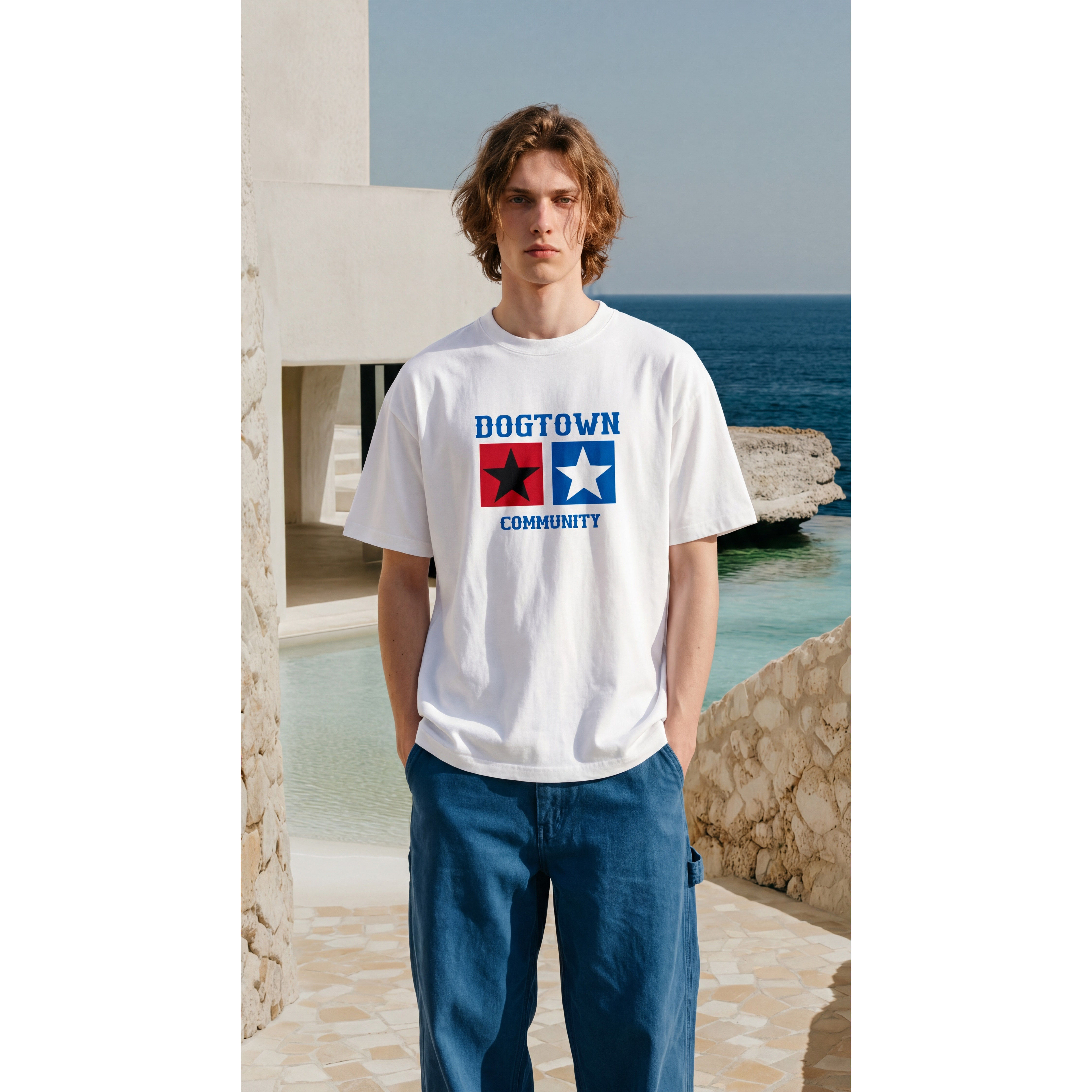 DOGTOWN 26SS双星双钻LOGO复古五角星印花短袖TEE短袖T恤