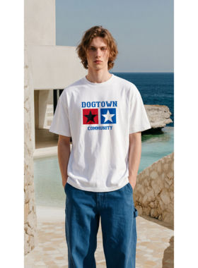 DOGTOWN 26SS双星双钻LOGO复古五角星印花短袖TEE短袖T恤