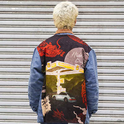 DOGTOWN背后加油站复古保时捷拼色翻领加棉哈灵顿夹克棉衣