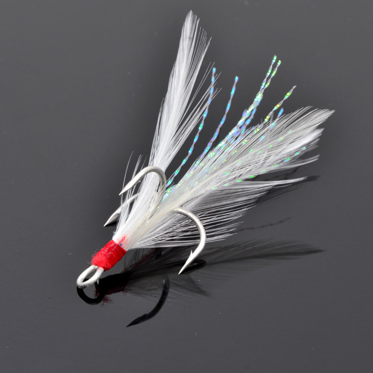 巨帝路亚配件g32t 路亚钩海钓钩2.4.6.8.10号 带羽毛三本钩血槽钩