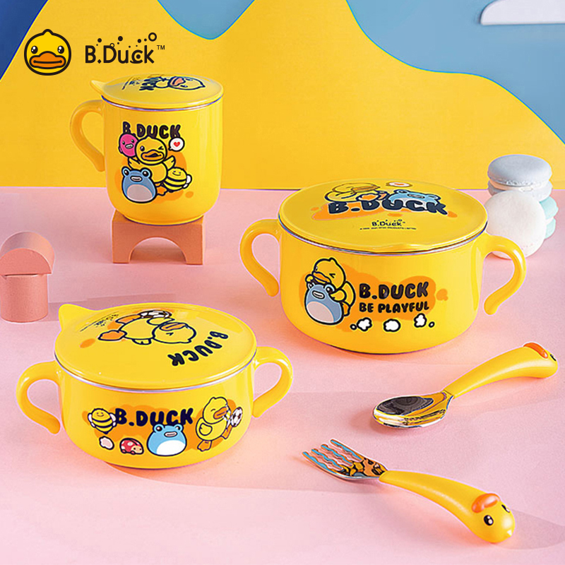 兒童飯碗帶手柄套裝送禮餐具防摔