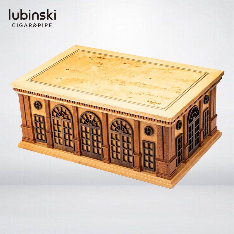 正品LUBINSKI鲁宾斯基雪茄保湿盒城堡造型拼花工艺雪松木雪茄烟盒