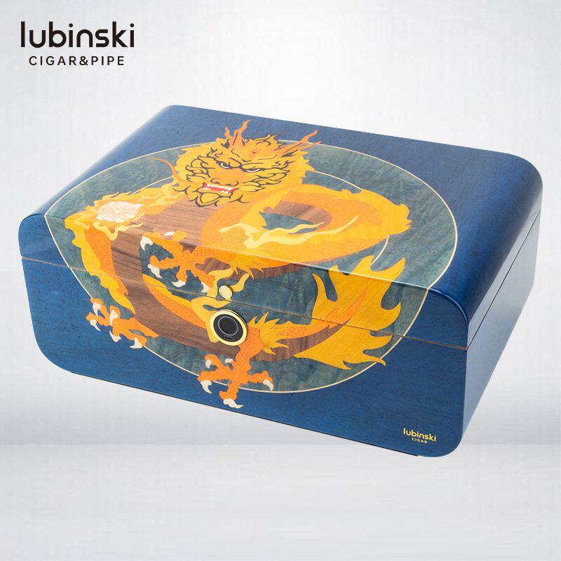 正品LUBINSKI鲁宾斯基限量版龙年雪茄保湿盒指纹锁双层雪松木烟盒