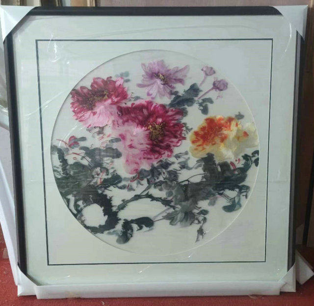苏州刺绣机绣仿手工牡丹客厅玄关走廊床头画装饰画带框成品苏绣