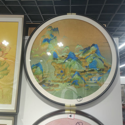 千里江山圆形玄关织锦绣装饰画挂画成品走廊山水床头苏州刺绣礼品图片