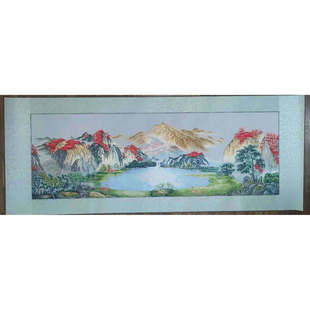 苏州刺绣机绣仿手工装饰画山水挂画成品客厅背景墙工艺品新中式