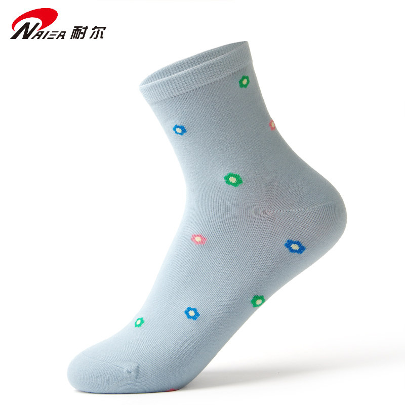 耐尔秋冬中筒精梳棉女袜甜美花朵保暖中厚袜子透气防臭无骨高弹