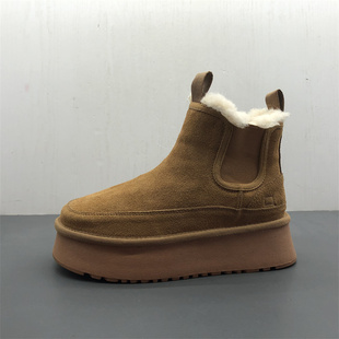 工厂断码真皮女鞋冬季新款舒适百搭圆头套筒厚底保暖磨砂皮雪地靴