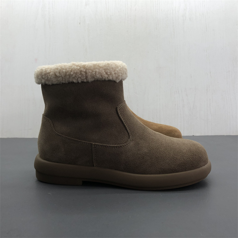 工厂断码真皮女鞋冬季新款舒适防滑圆头侧拉链保暖磨砂皮雪地靴